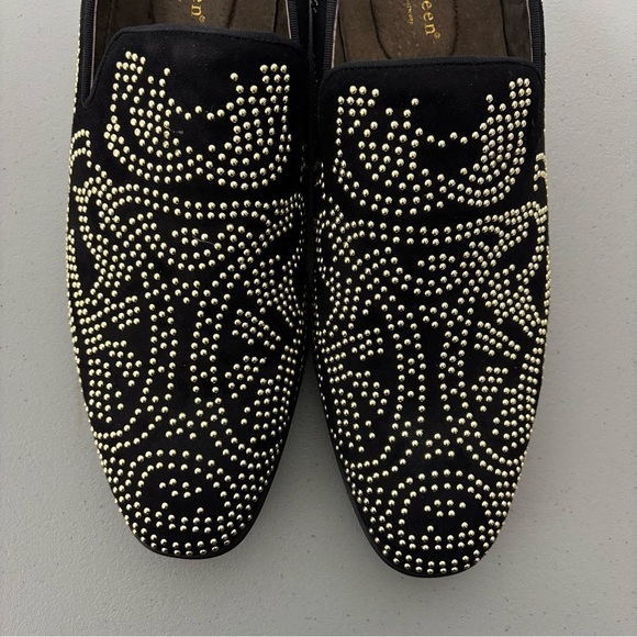 Asher Green Black Gold Studded Smoking Dress Loafers Size 13 Suede Leather main image 5